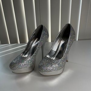 Close Toed Silver Sparkle Heels